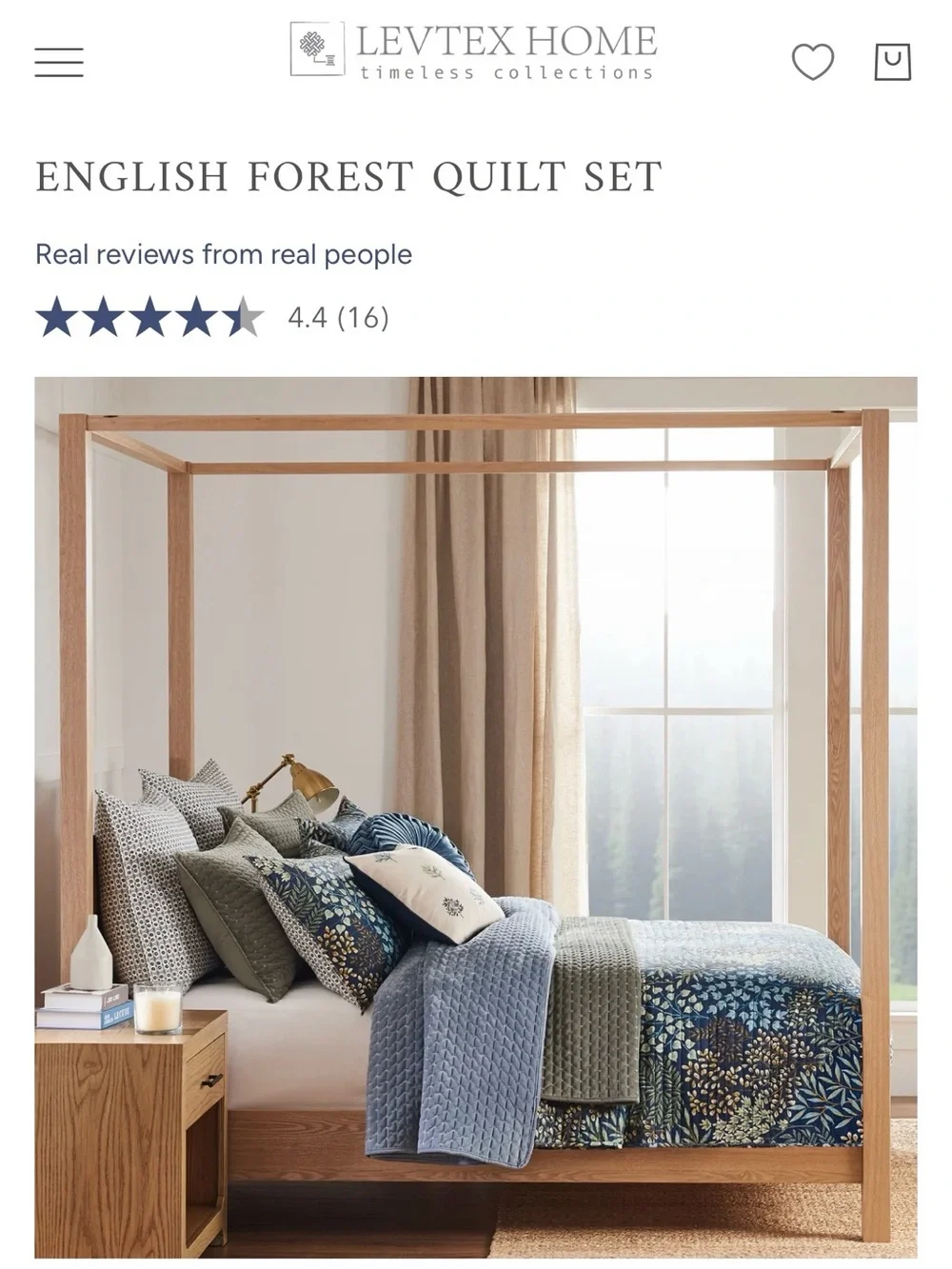 Levtex Blue Botanical Comforter 3 pcs. Set 100% cotton, reversible pattern  💙🤍🩶
